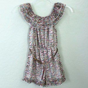 Rachael & Chloe kids Floral Off The Shoulder Belted Romper Size 10 - Brown